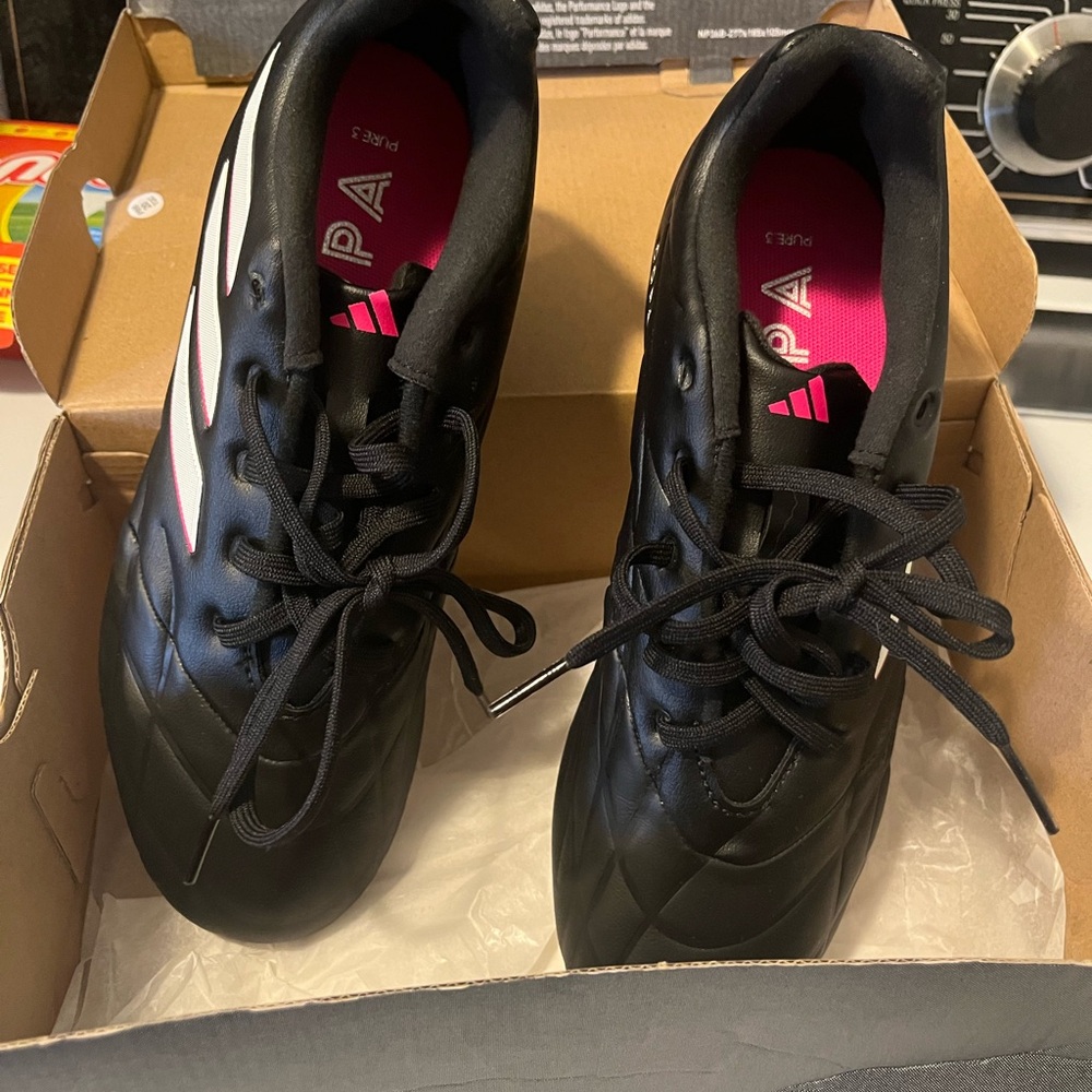adidas Black and White Athletic Shoes with Pink Accents - Picture 2 of 4